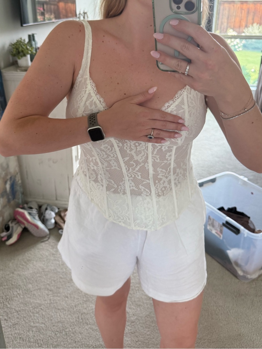 Meshki sheer lace white corset